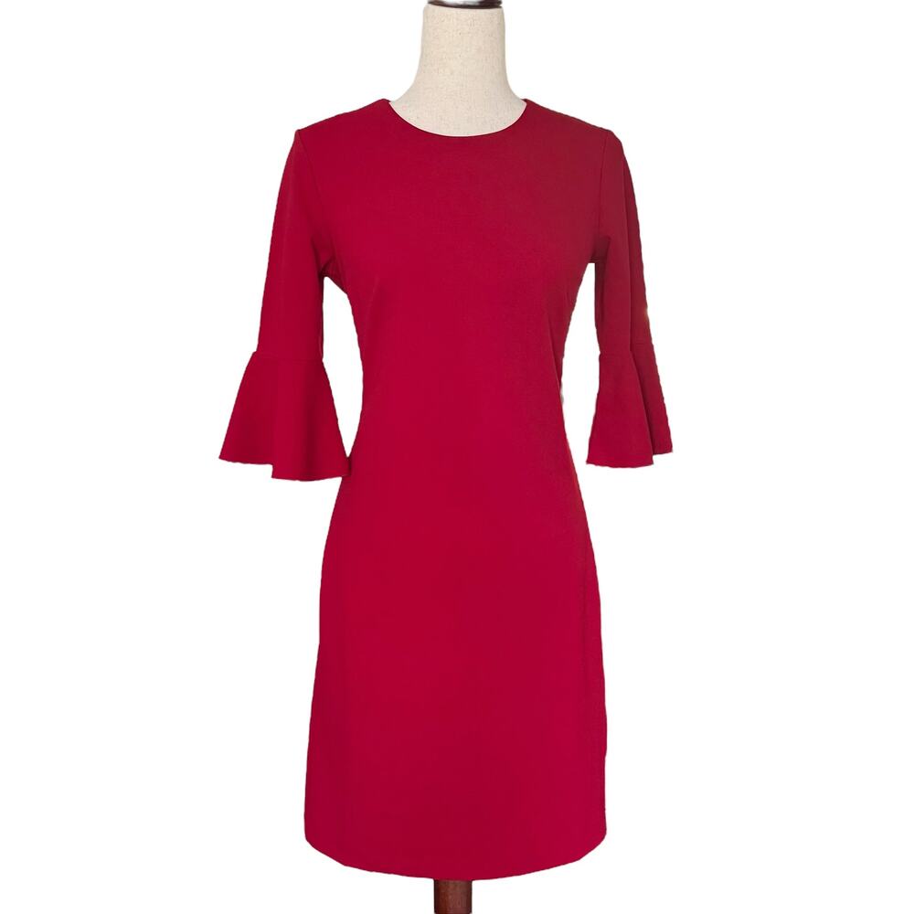 Banana Republic Sheath dress Bell flutter sleeves Womens Sz 2 4‎  Red Holiday